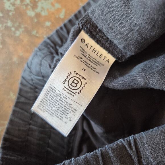 Athleta Cabo Linen Shorts Size 14 Black Elastic Drawstring Waist Pockets - Picture 4 of 6